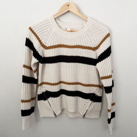 PINK REPUBLIC | Sweater Gold Black Beige Stripe Zipper Front Thick Knit | Small - Picture 1 of 8